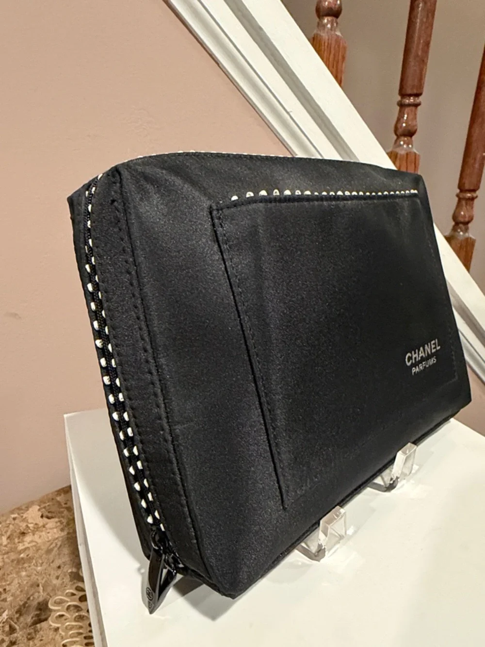 CHANEL Parfums Black Nylon Cosmetic Travel Pouch
